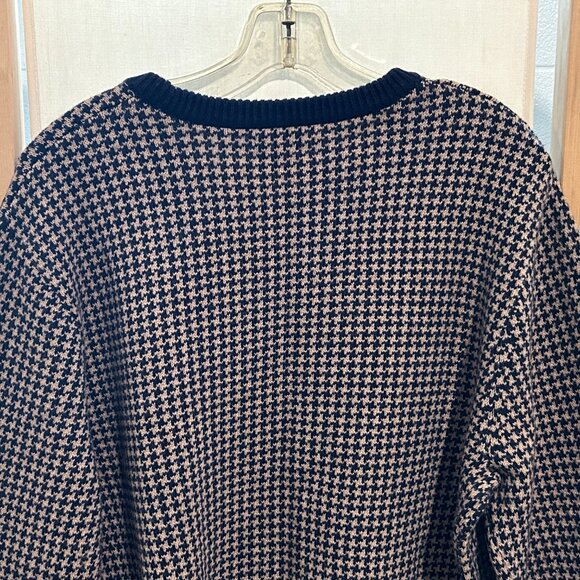 NWT J. CREW Sz L Lamb Wool Houndstooth Crewneck Brown /Navy Blue Preppy Sweater - Picture 4 of 7